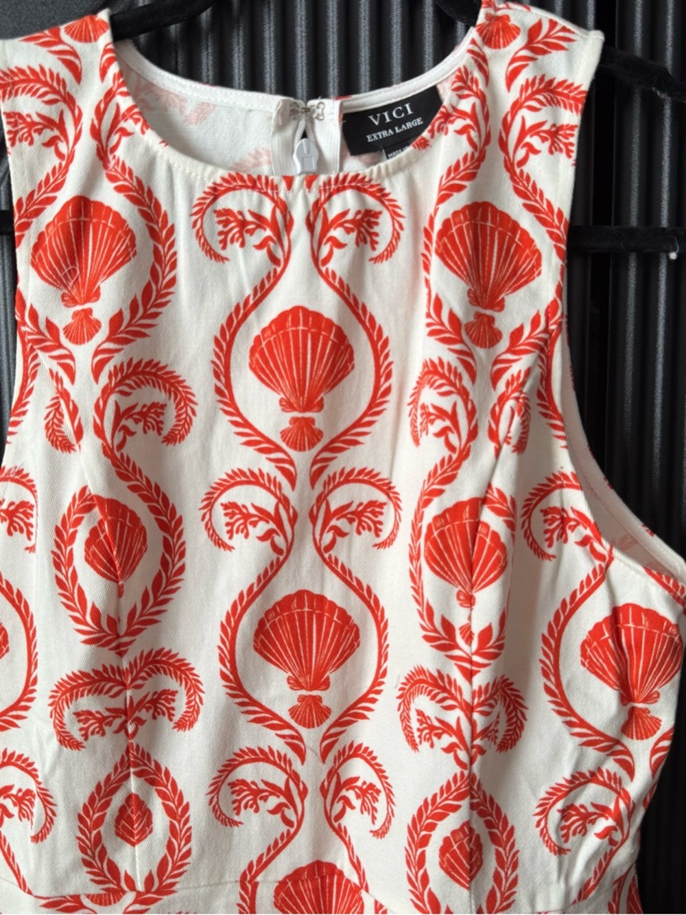 VICI White and Coral Shell-Print Sleeveless Mini Dress - Picture 8 of 14